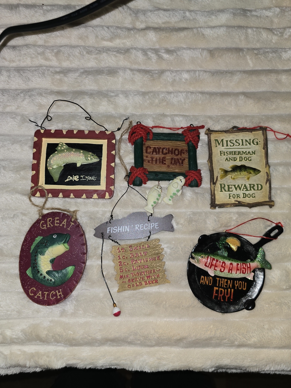 set of 6 Fishing Ornaments